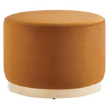 Tilden Large 23" Round Performance Velvet Upholstered Ottoman by Lefancy