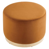 Tilden Large 23" Round Performance Velvet Upholstered Ottoman by Lefancy