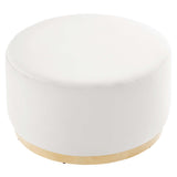 Tilden Large 29" Round Performance Velvet Upholstered Ottoman by Lefancy