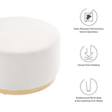 Tilden Large 29" Round Performance Velvet Upholstered Ottoman by Lefancy