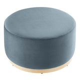 Tilden Large 29" Round Performance Velvet Upholstered Ottoman by Lefancy