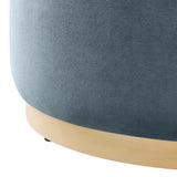 Tilden Large 29" Round Performance Velvet Upholstered Ottoman by Lefancy