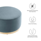 Tilden Large 29" Round Performance Velvet Upholstered Ottoman by Lefancy