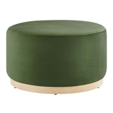 Tilden Large 29" Round Performance Velvet Upholstered Ottoman by Lefancy