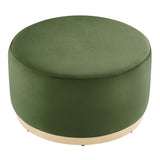 Tilden Large 29" Round Performance Velvet Upholstered Ottoman by Lefancy
