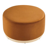 Tilden Large 29" Round Performance Velvet Upholstered Ottoman by Lefancy