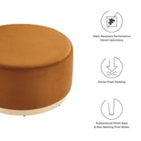 Tilden Large 29" Round Performance Velvet Upholstered Ottoman by Lefancy