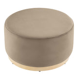 Tilden Large 29" Round Performance Velvet Upholstered Ottoman by Lefancy