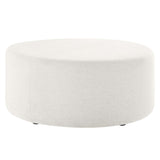 Callum Large 38" Round Woven Heathered Fabric Upholstered Ottoman by Lefancy