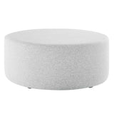 Callum Large 38" Round Woven Heathered Fabric Upholstered Ottoman by Lefancy