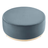Tilden Large 38" Round Performance Velvet Upholstered Ottoman by Lefancy