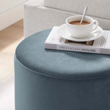Tilden 16" Round Performance Velvet Upholstered Ottoman by Lefancy
