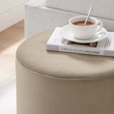 Tilden 16" Round Performance Velvet Upholstered Ottoman by Lefancy