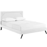 Josie Vinyl Full Platform Bed with Round Splayed Legs by Lefancy