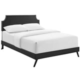 Laura Vinyl Queen Platform Bed with Round Splayed Legs by Lefancy