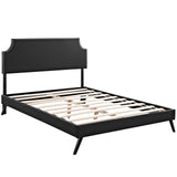 Laura Vinyl Queen Platform Bed with Round Splayed Legs by Lefancy