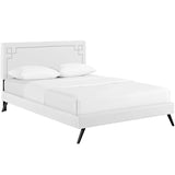 Ruthie Vinyl Full Platform Bed with Round Splayed Legs by Lefancy