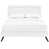 Ruthie Vinyl Full Platform Bed with Round Splayed Legs by Lefancy