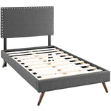 Macie Fabric Twin Platform Bed with Round Splayed Legs by Lefancy