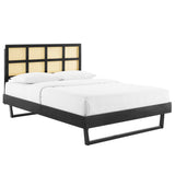 Sidney Cane and Wood Queen Platform Bed With Angular Legs by Lefancy