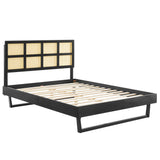 Sidney Cane and Wood Queen Platform Bed With Angular Legs by Lefancy