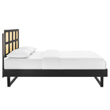 Sidney Cane and Wood Queen Platform Bed With Angular Legs by Lefancy