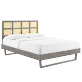 Sidney Cane and Wood Queen Platform Bed With Angular Legs by Lefancy