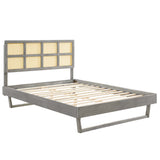 Sidney Cane and Wood Queen Platform Bed With Angular Legs by Lefancy