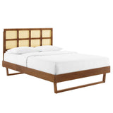 Sidney Cane and Wood Queen Platform Bed With Angular Legs by Lefancy