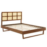 Sidney Cane and Wood Queen Platform Bed With Angular Legs by Lefancy