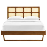 Sidney Cane and Wood Queen Platform Bed With Angular Legs by Lefancy