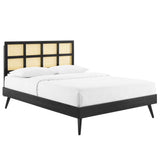 Sidney Cane and Wood Queen Platform Bed With Splayed Legs by Lefancy