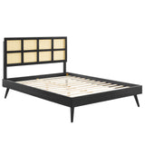 Sidney Cane and Wood Queen Platform Bed With Splayed Legs by Lefancy