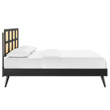 Sidney Cane and Wood Queen Platform Bed With Splayed Legs by Lefancy