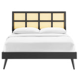 Sidney Cane and Wood Queen Platform Bed With Splayed Legs by Lefancy