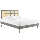 Sidney Cane and Wood Queen Platform Bed With Splayed Legs by Lefancy