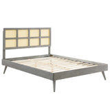 Sidney Cane and Wood Queen Platform Bed With Splayed Legs by Lefancy