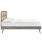 Sidney Cane and Wood Queen Platform Bed With Splayed Legs by Lefancy