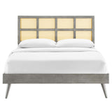 Sidney Cane and Wood Queen Platform Bed With Splayed Legs by Lefancy