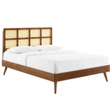 Sidney Cane and Wood Queen Platform Bed With Splayed Legs by Lefancy