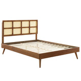 Sidney Cane and Wood Queen Platform Bed With Splayed Legs by Lefancy