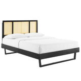 Kelsea Cane and Wood Queen Platform Bed With Angular Legs by Lefancy