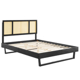 Kelsea Cane and Wood Queen Platform Bed With Angular Legs by Lefancy