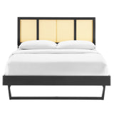 Kelsea Cane and Wood Queen Platform Bed With Angular Legs by Lefancy