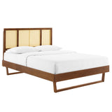 Kelsea Cane and Wood Queen Platform Bed With Angular Legs by Lefancy