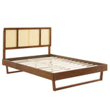 Kelsea Cane and Wood Queen Platform Bed With Angular Legs by Lefancy