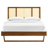 Kelsea Cane and Wood Queen Platform Bed With Angular Legs by Lefancy