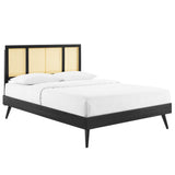 Kelsea Cane and Wood Queen Platform Bed With Splayed Legs by Lefancy