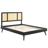 Kelsea Cane and Wood Queen Platform Bed With Splayed Legs by Lefancy