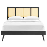 Kelsea Cane and Wood Queen Platform Bed With Splayed Legs by Lefancy